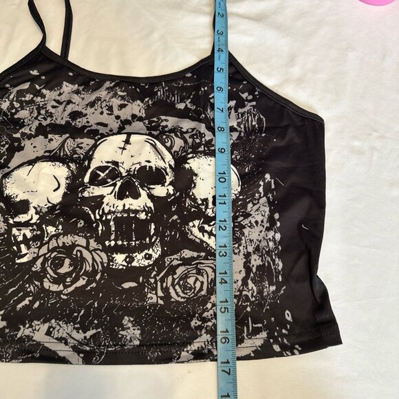 SKULL TANK TOP RARE PUNK ROCK EMO GOTH Spaghetti Straps Size large W/BLACK - Picture 10 of 11